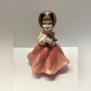Vintage Atlantic Holland‎ Mold 10.5" Singing Choir Girl Caroler Coral Pink Dress